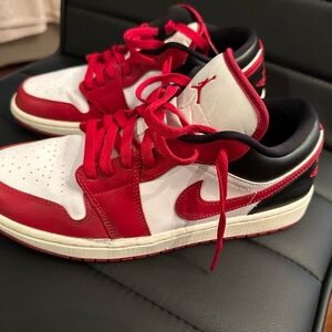 Nike Red and White Air Jordon Shoes Low-Top Design